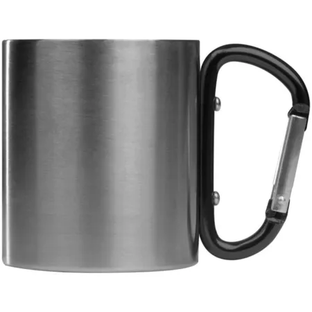 Macma Doppelwandige Tasse aus Edelstahl mit Karabinerhaken / Farbe: silber-schwarz