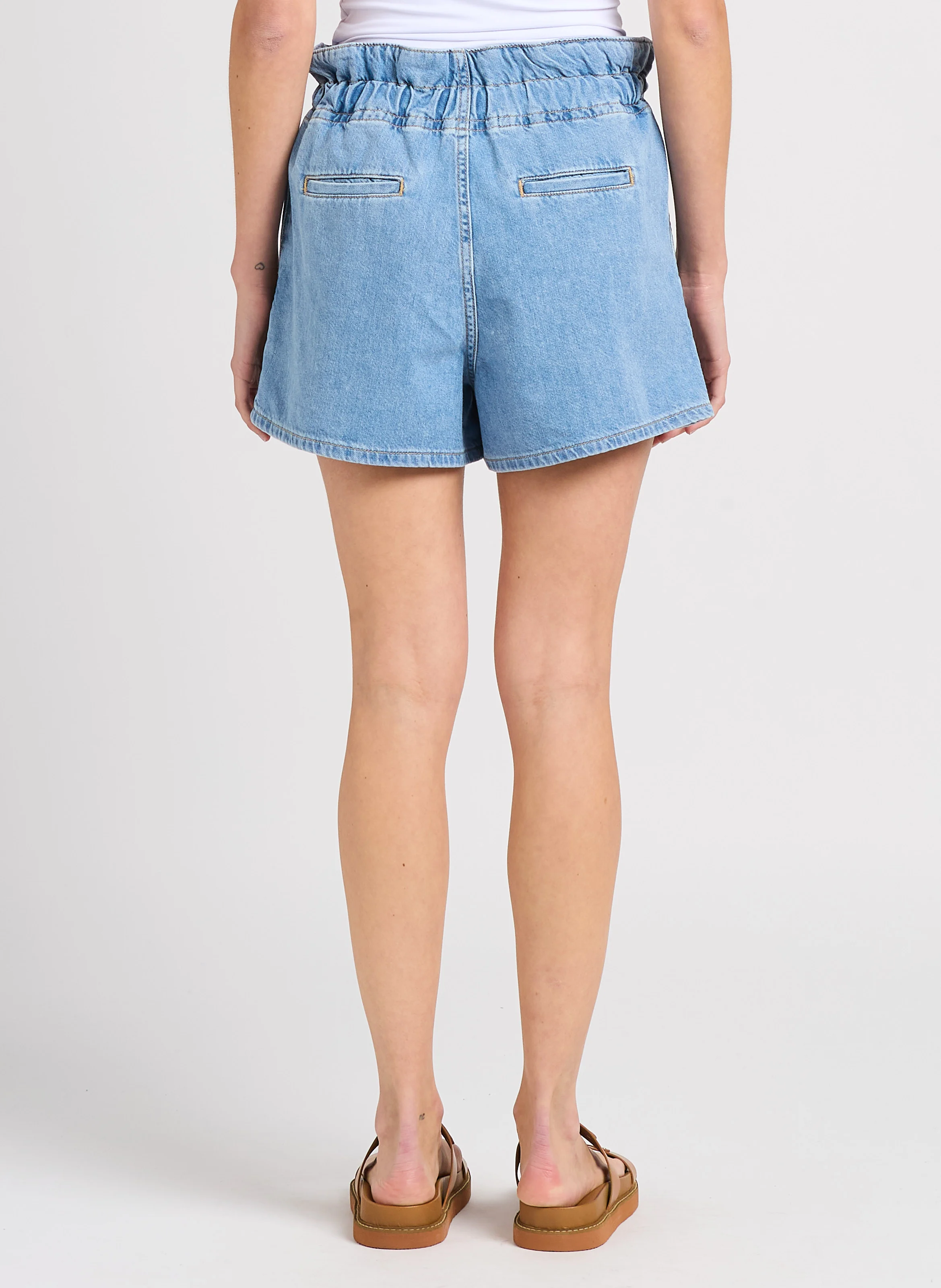 MABO - Short large taille haute en coton | Bleu
