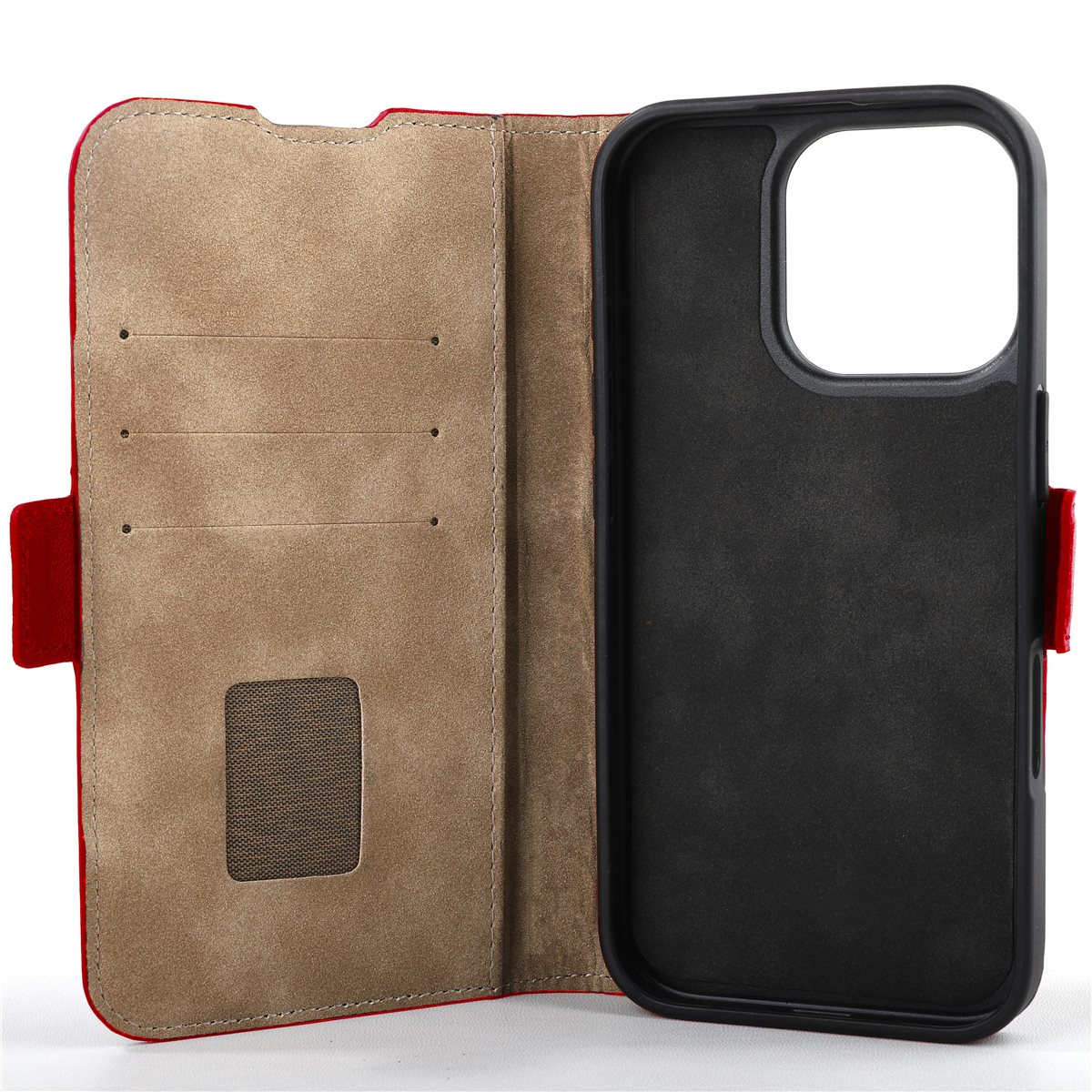 iPhone 16 Pro Echtleder Tasche Flip Cover Hand Made (FABIOIP16PRO-04) - Cherry Tomato