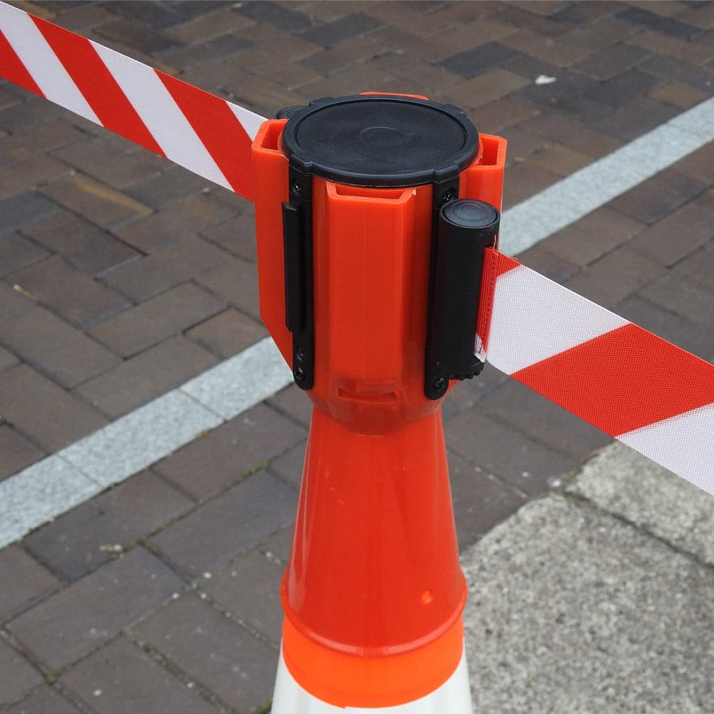 Afzetset: 75cm verkeerskegels + UVV-Conny afzetlint als set / oranje / 1 band + 1 dummy (5 meter)