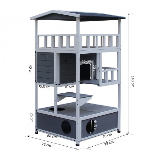 Casinha de madeira para gatos PawHut, cinza/branca