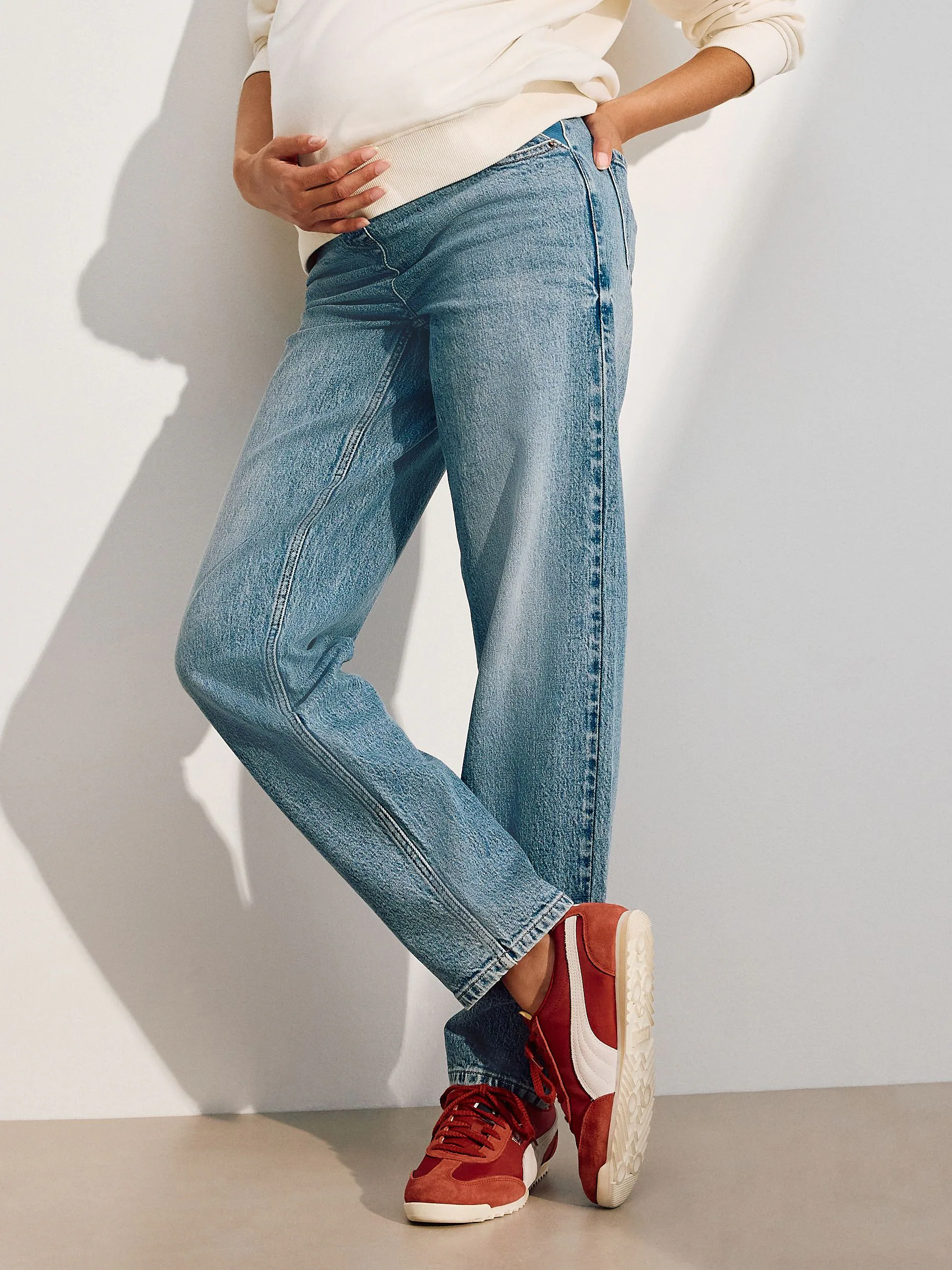 Middenblauw denim - Zwangerschapsjeans met rechte pijpen