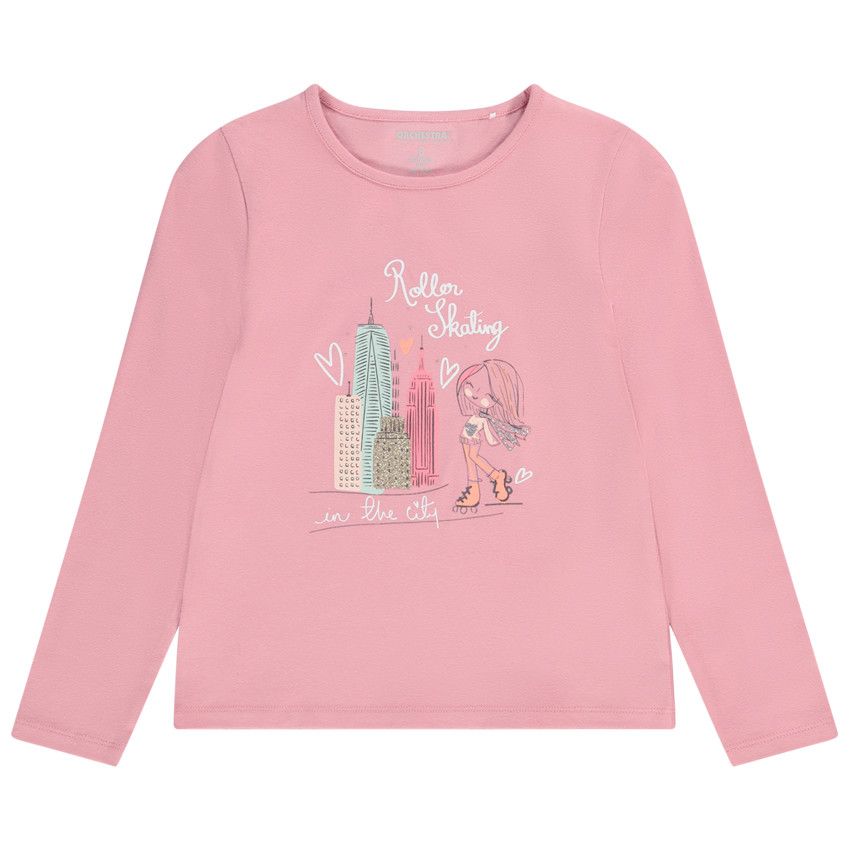 T-shirt manches longues glitter print fantaisie pour fille - Multicolore