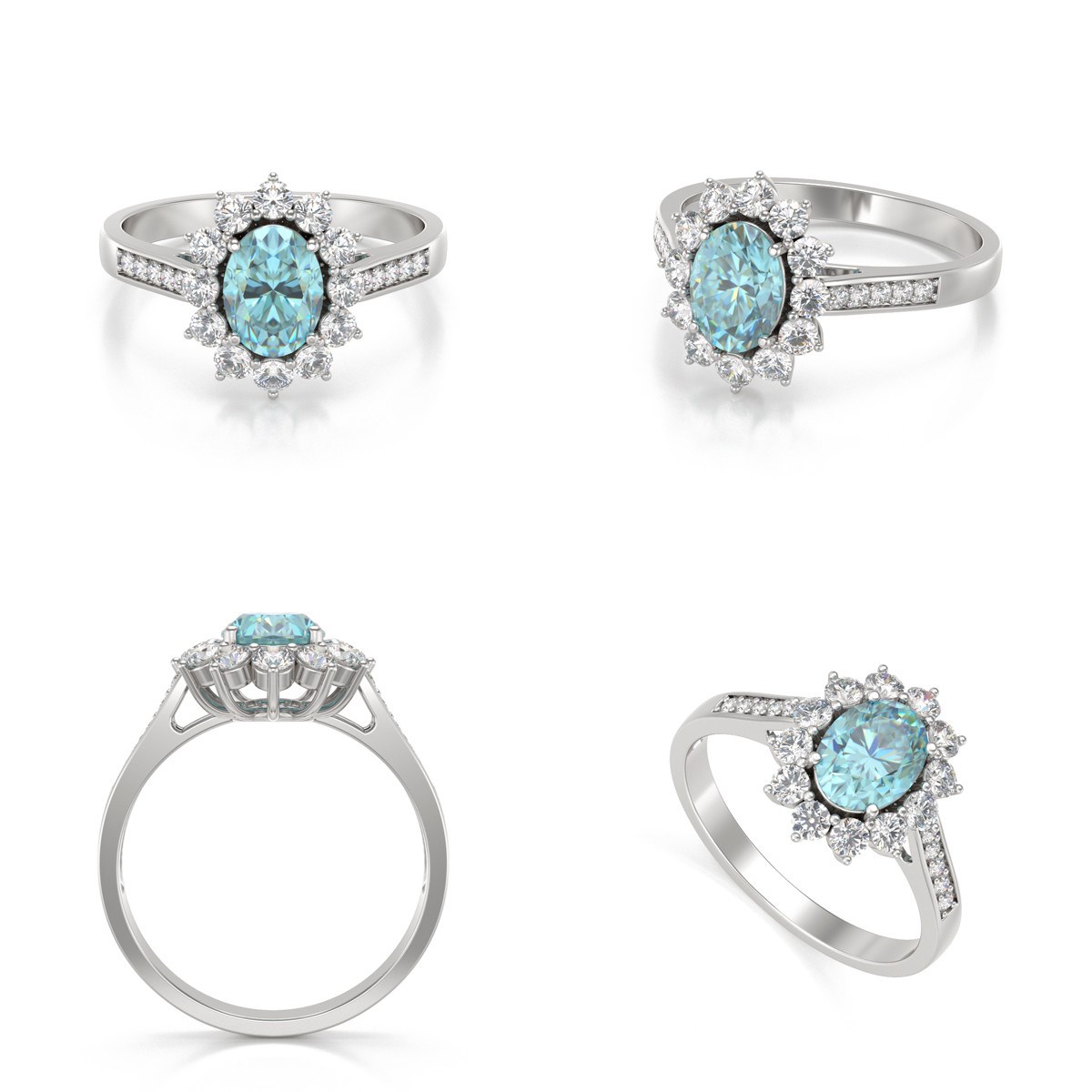 Bague ADEN Aigue-Marine et diamants sur Argent 925 2.92grs