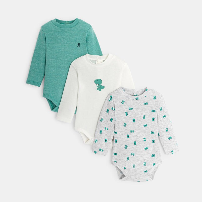 Body petit col dinosaures (lot de 3) Gris ou noir