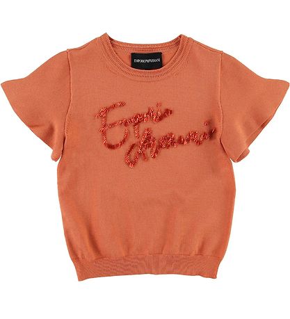 Emporio Armani T-shirt - Strik - KoralRød m. Pailletter