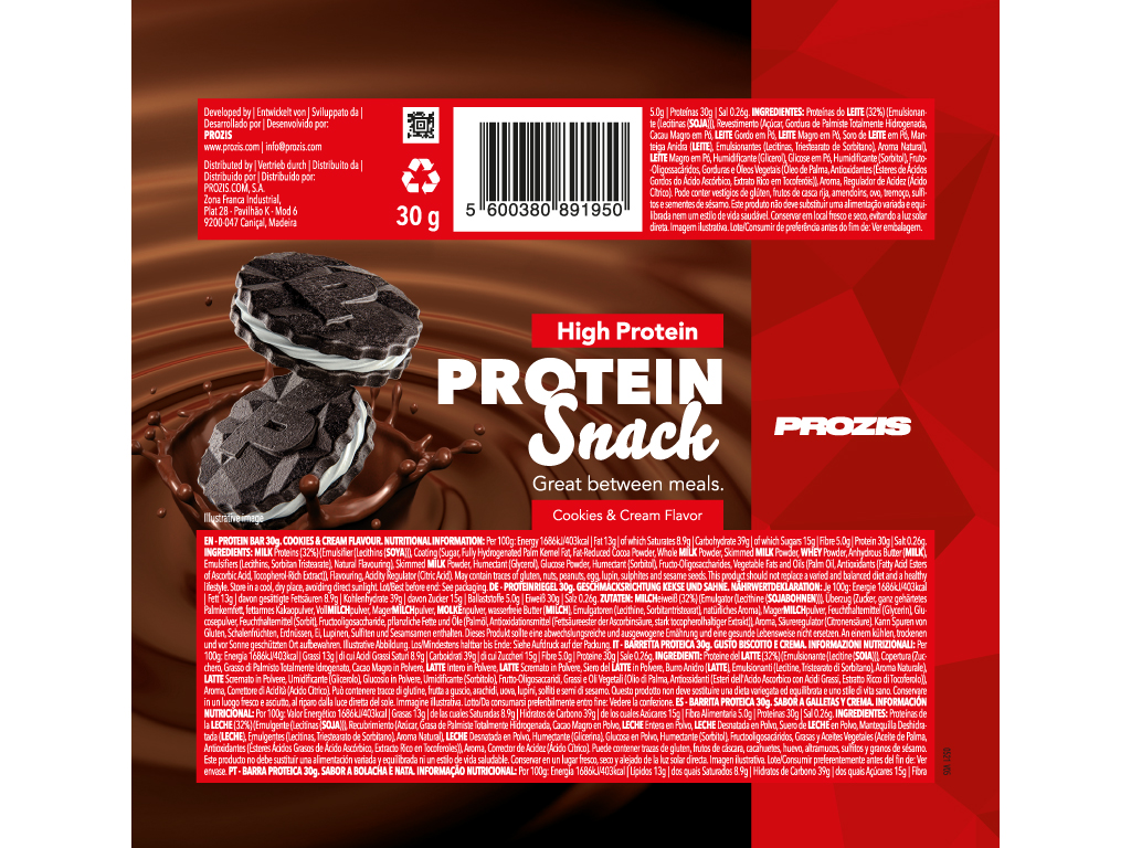 BARRA PROZIS PROTEIN SNACK COOKIES & CREAM 30G