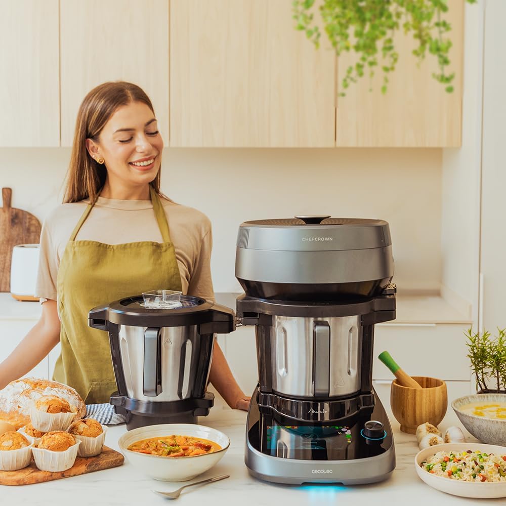 Cecotec Robot de Cuisine Multifonction avec Distributeur d'Aliments Mambo CooKing Total Gourmet. 2200 W, 45 Fonctions, Recettes Guidées, Récipient Unique 5L, Récipient Victory 5L, Accessoires : Cuisine et Maison