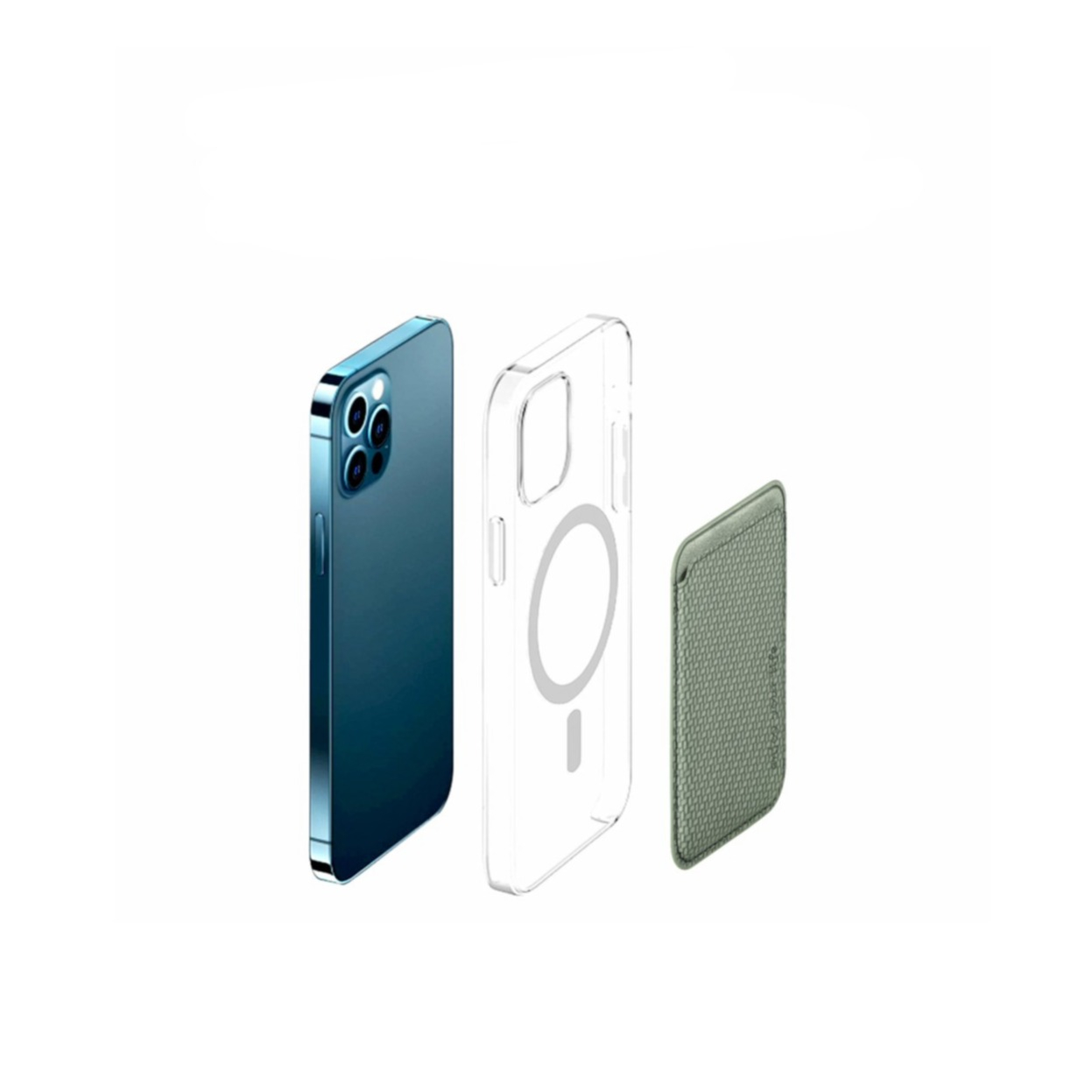 Magnetische MagSafe iPhone Leder Wallet Kreditkarten Halterung in Carbon Optik - Dunkelgrün