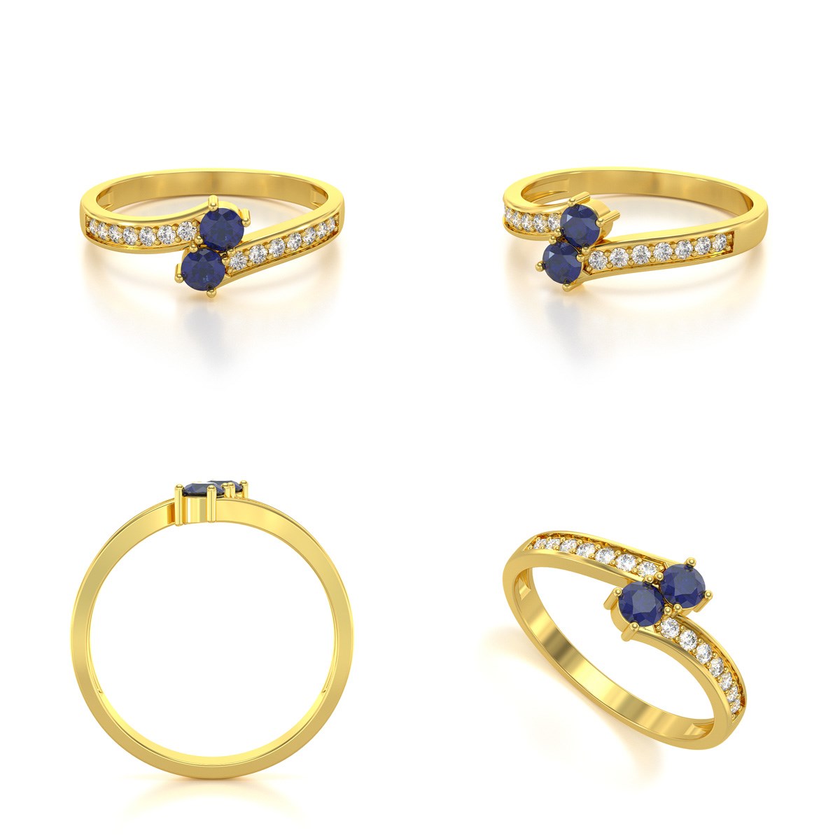 Bague ADEN Or 585 Jaune Duo Saphir et diamants 2.15grs