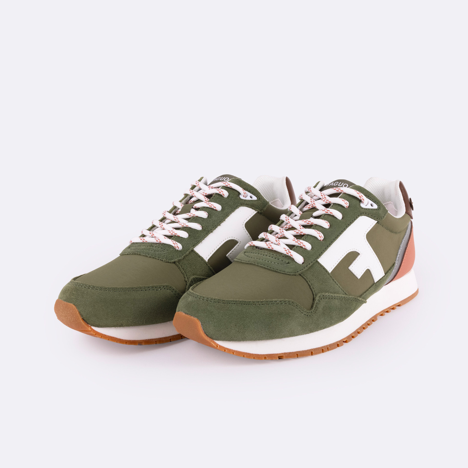 Runnings kaki & terracotta polyester recyclé et suède - modèle Elm