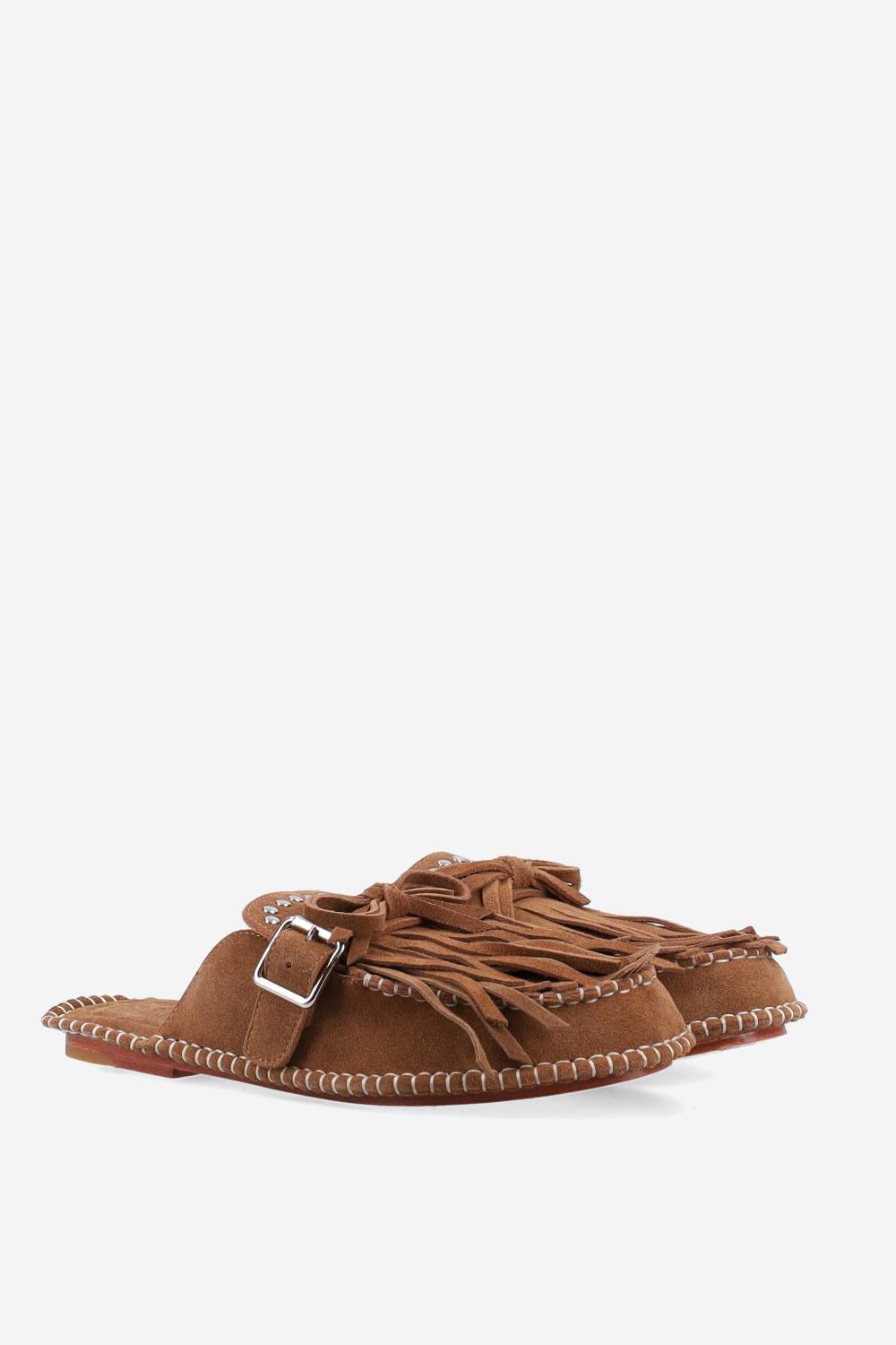 Fringed suede mules