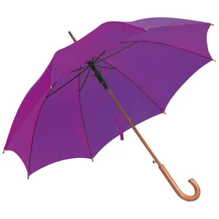 Macma Automatik-Regenschirm mit gebogenem Holzgriff und Holzspitzen, lila