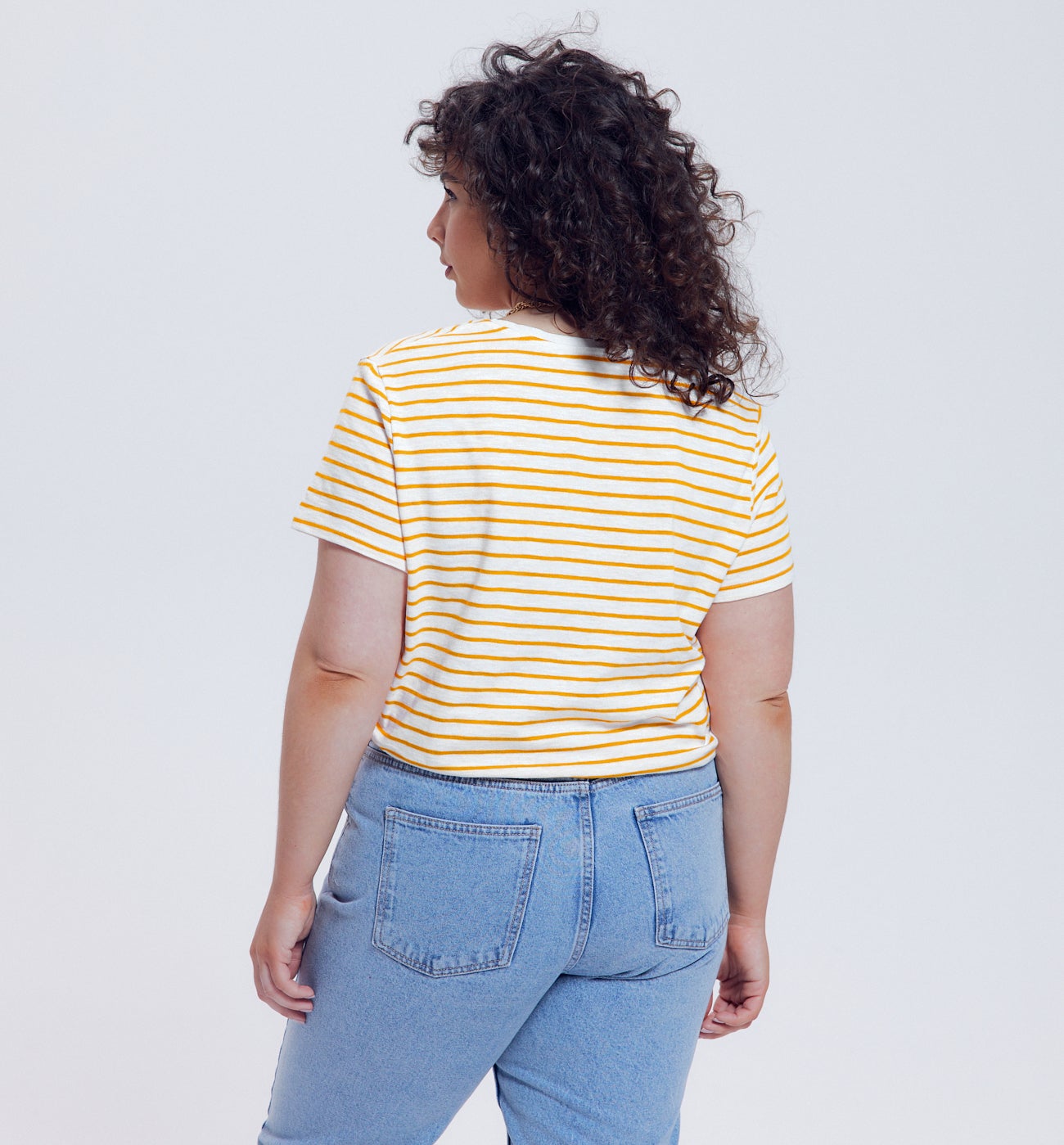 T-shirt col V Femme - Rayé jaune