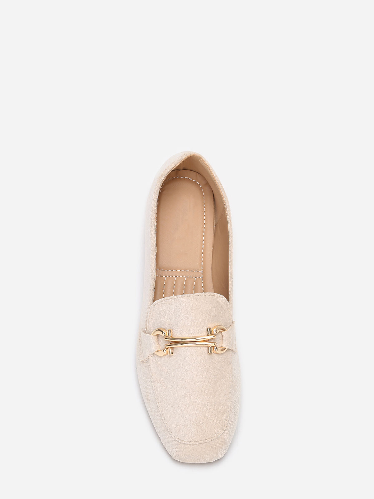 Mocassins carrés en suédine à boucle doré- Beige