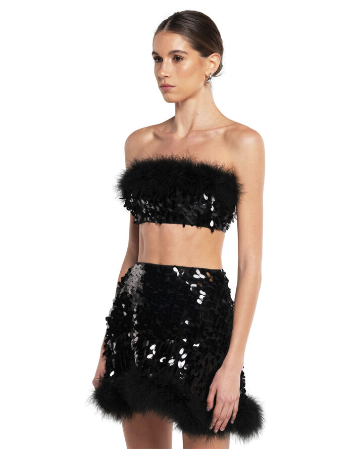OW Collection VIRGO Sequin Feather Top Black caviar