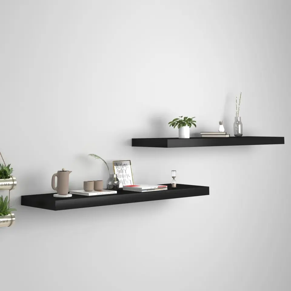vidaXL - Wandschap - Zwart - MDF - 90 x 23.5 x 3.8 cm - 2 stuks