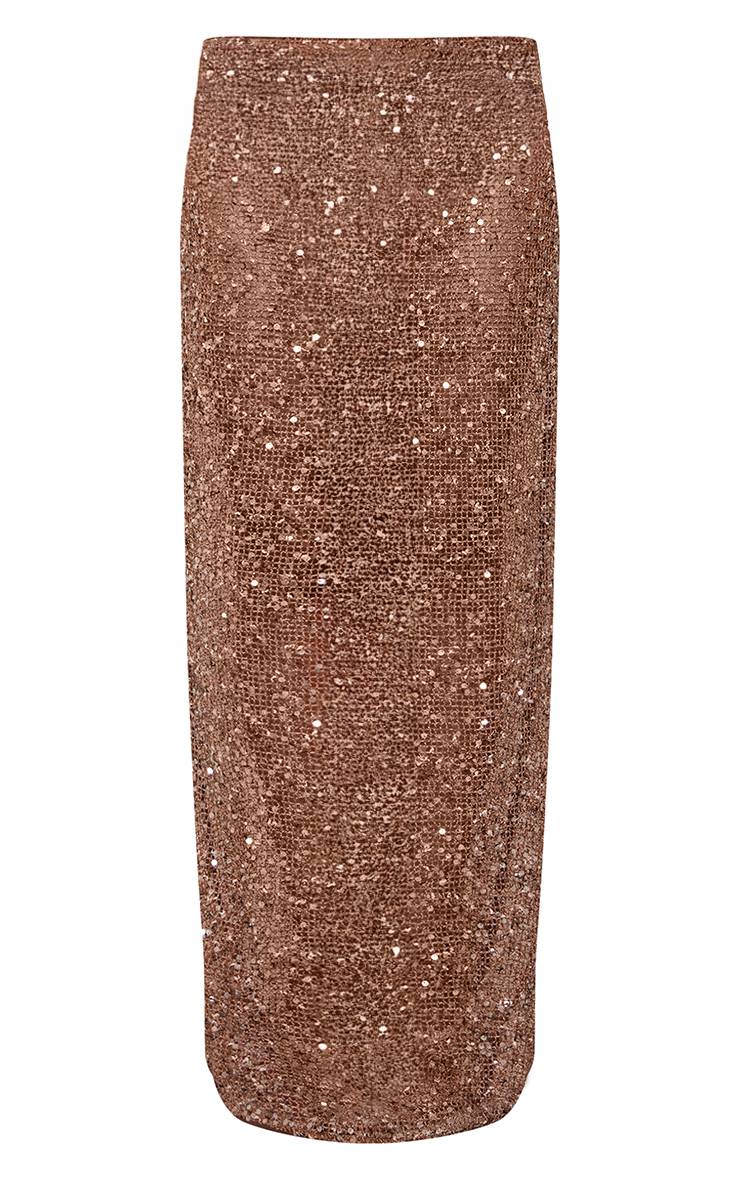 Bronze Jupe Longue À Sequins Texturés Assortie