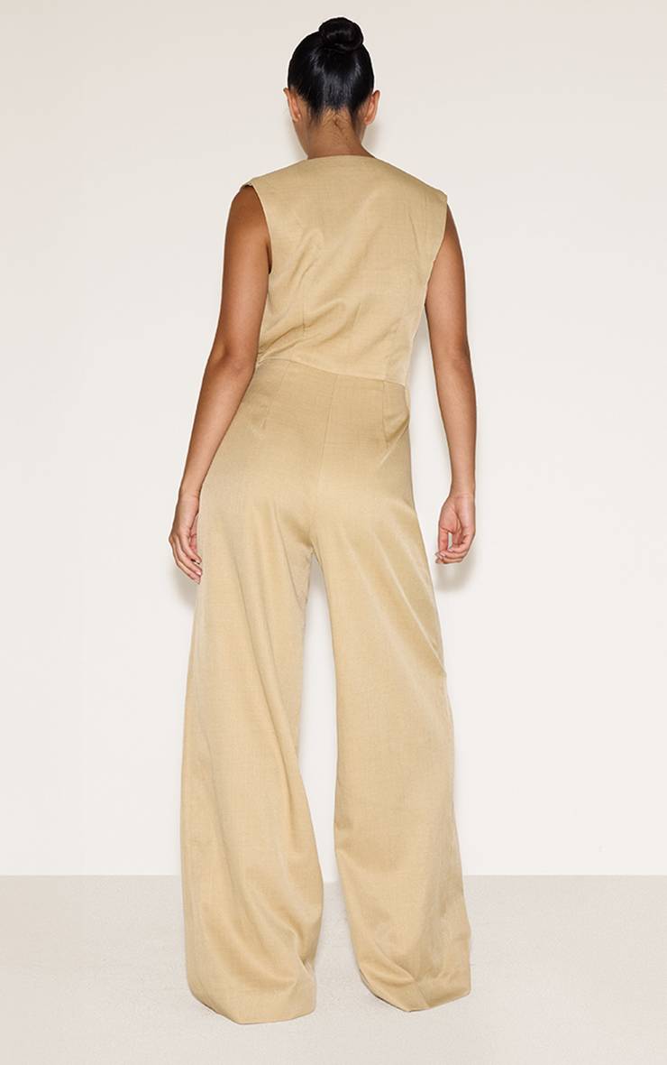 Camel Combinaison-pantalon Asymétrique À Gilet Ajusté En Tissu Tissé