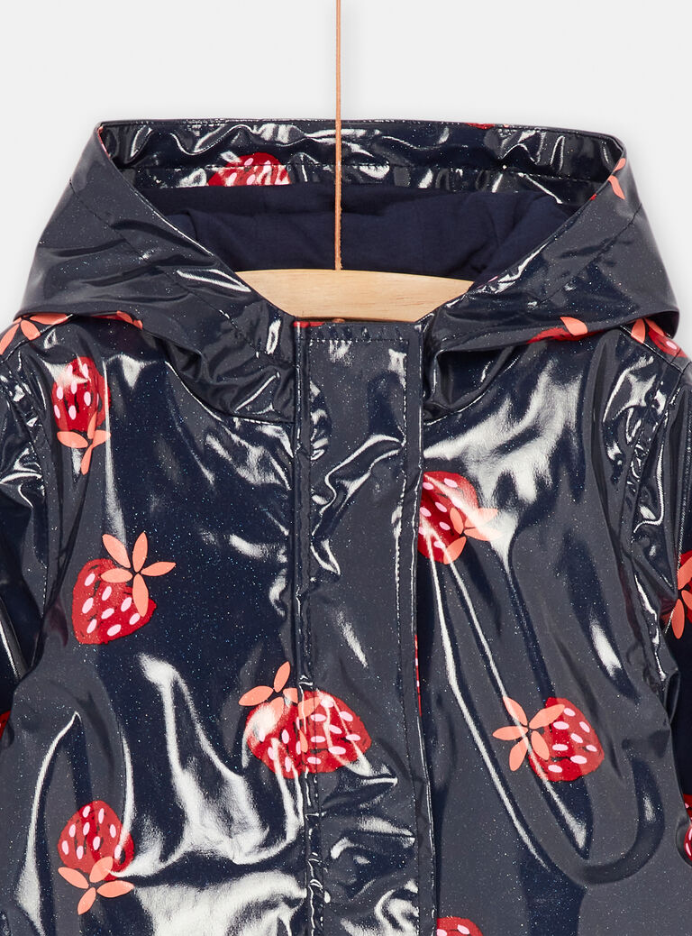 Imperméable à capuche bleu marine à imprimé fraises