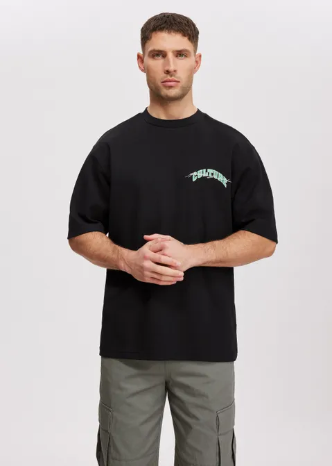 T-shirt met print culture zwart (ZWART)