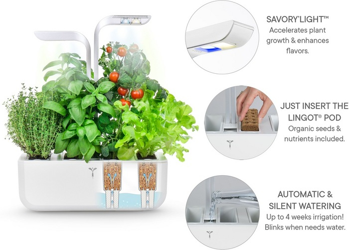 (4-fach) Classic Kräutergarten Indoor Gemüse Beet Blumen Anzucht mit LED Beleuchtung / Wassertank (VPOT-CAWAW-A-1) - Arctic White