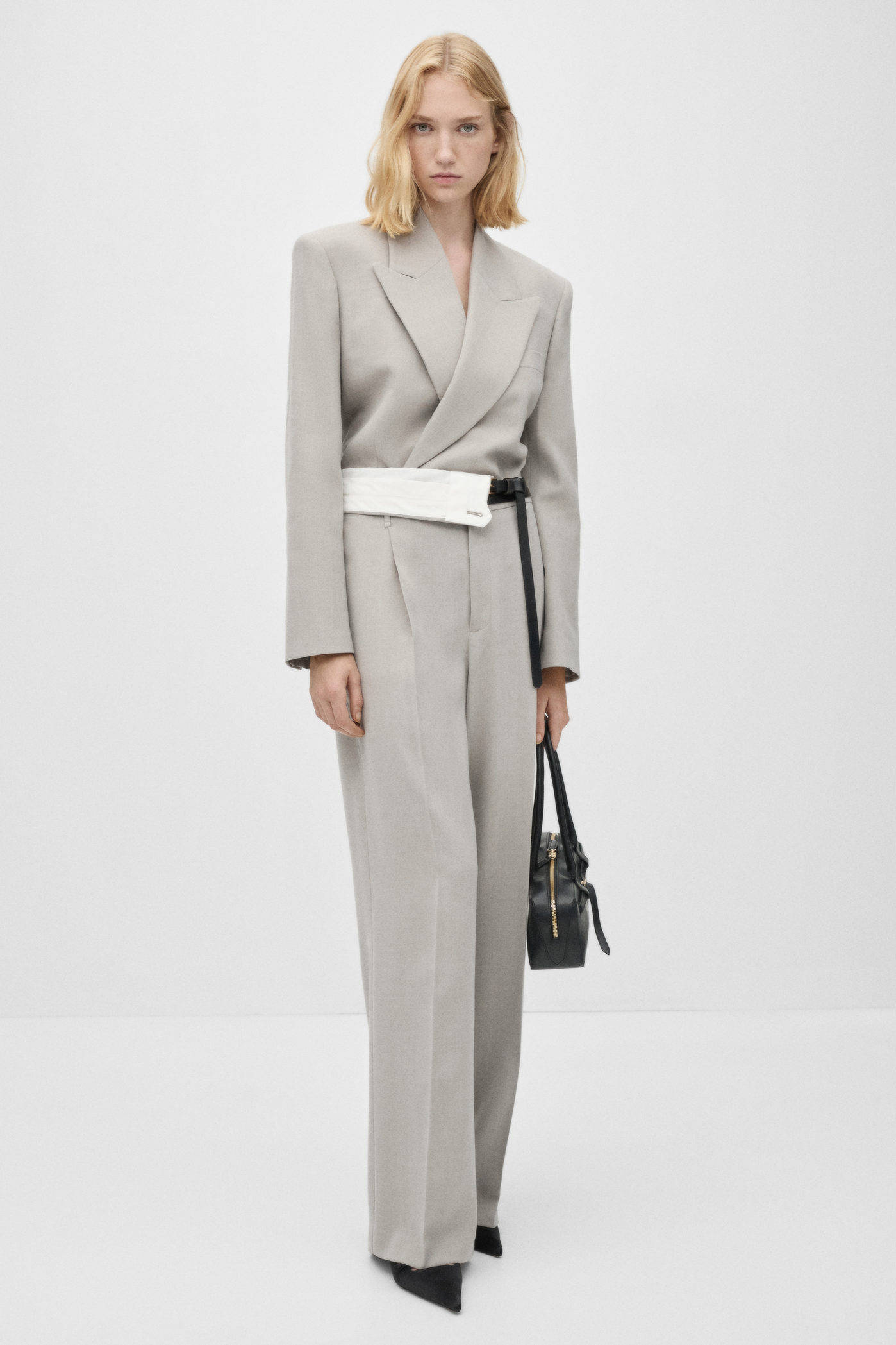 Mango cropped blazer lichtgrijs