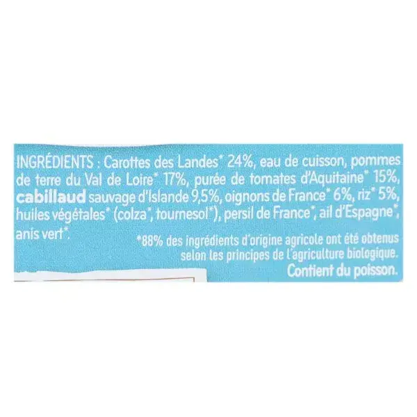 Prato de Almoço Babybio Cenoura Batata Bacalhau +15m Orgânico 260g