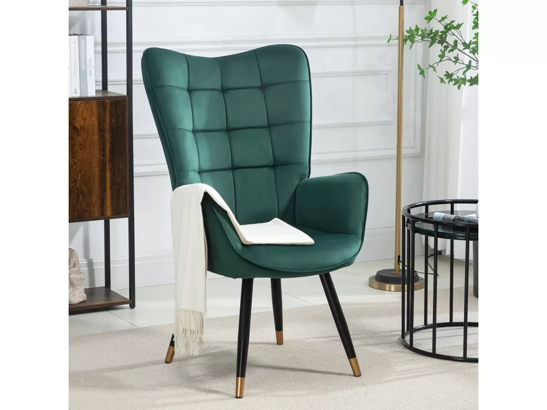 MEUBLES COSY Fauteuil Scandinave Confortable Chaise de Coiffeuse Canapé de Loisirs pour Salon Chambre Salle à Manger Bureau avec Assise Épais Accoudoirs Rembourés en Velours et Pieds Métal, Vert