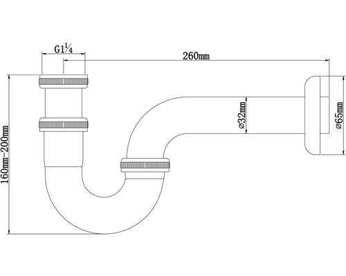 Veporit. Buissifon voor wastafel 1 1/4 x 32 mm chroom gepolijst