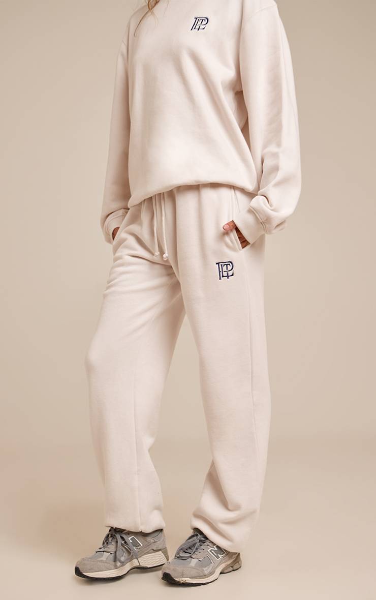 Crème Pantalon De Jogging En Molleton De Coton Brodé PLT Avec Bas Resserrés