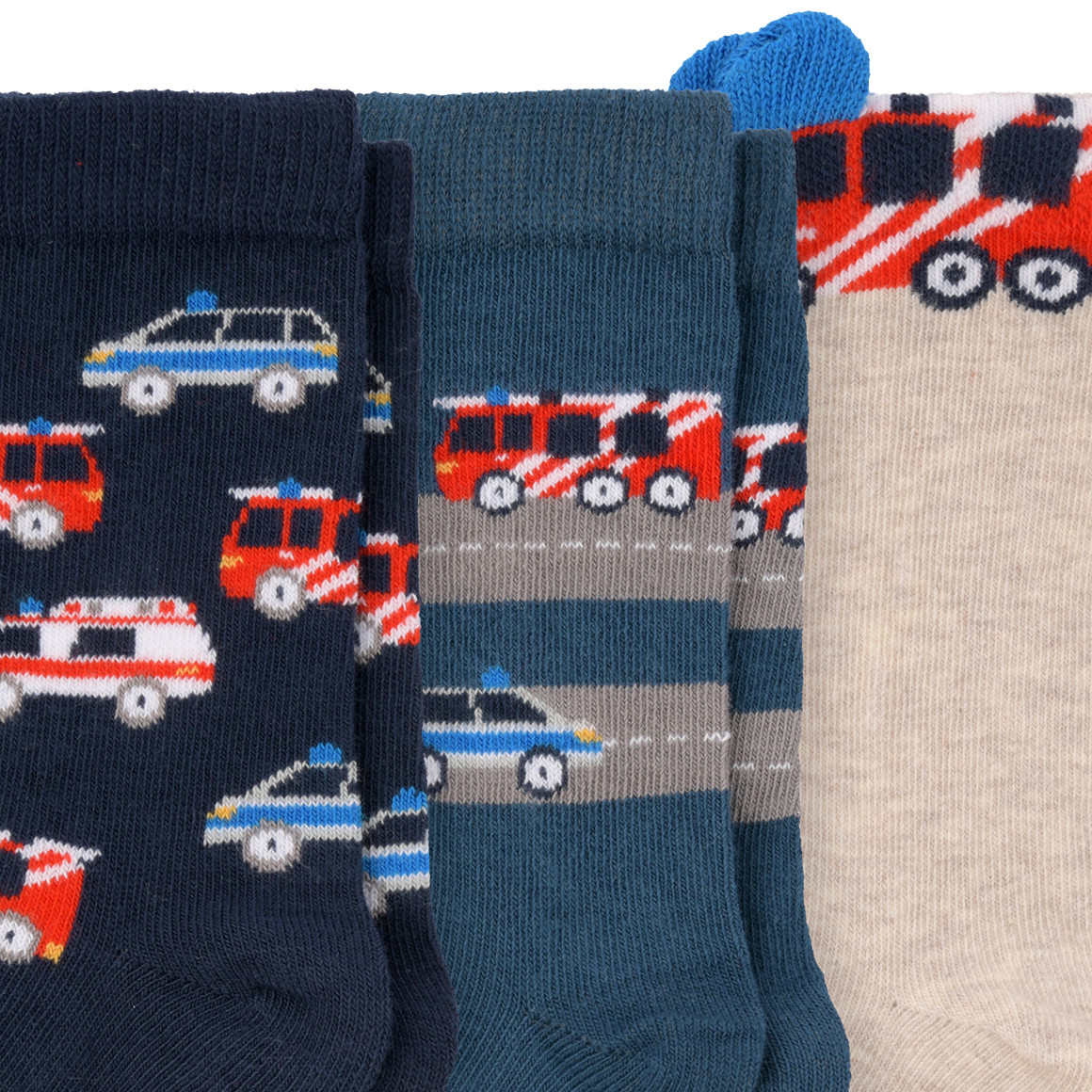 Topolino 3 Paar Jungen Socken mit Feuerwehr-Motiven dunkelblau / nachtblau / beige