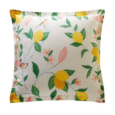 Linge de lit motif citrons et oiseaux – BECQUET CRÉATION