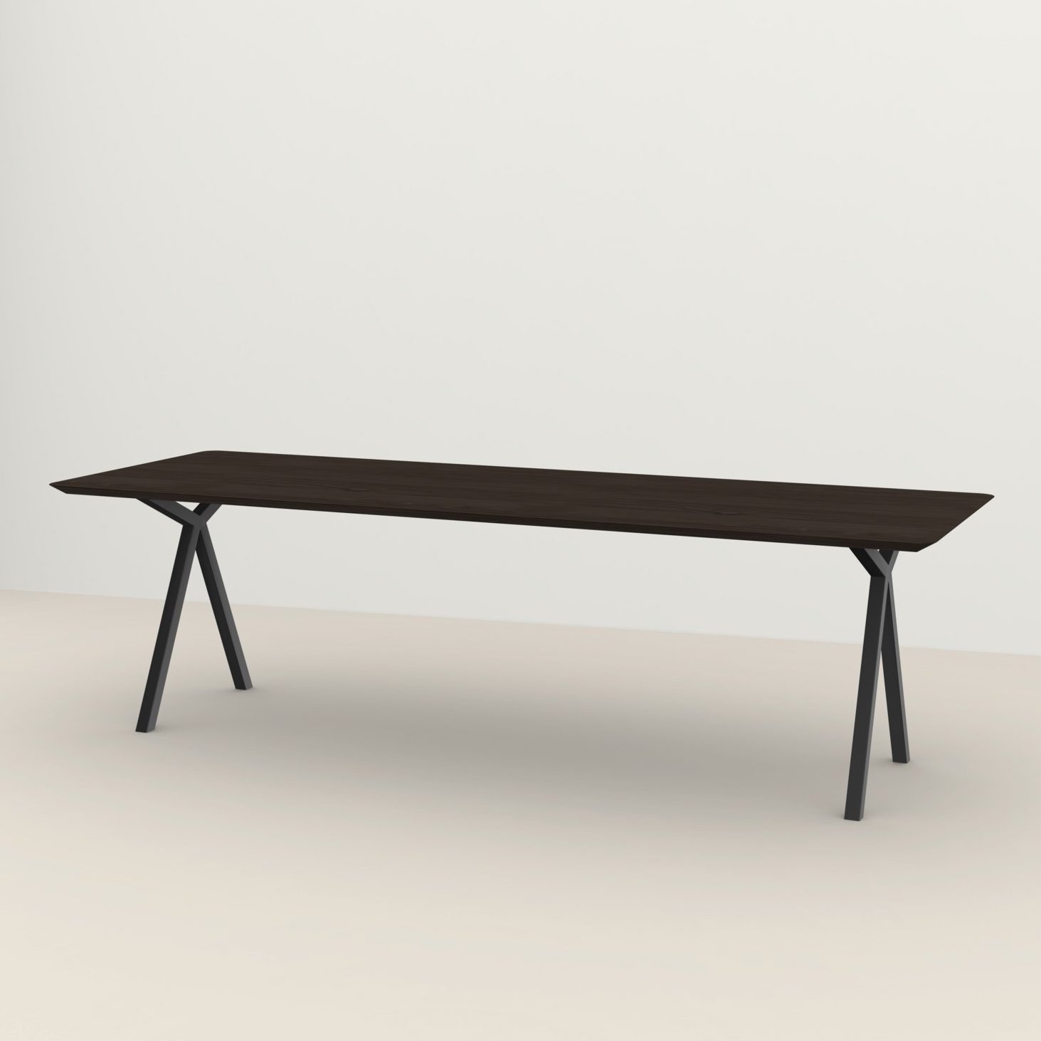 Studio HENK tafel Slim X-type Rechthoekig - zwart frame, gerookte beits 280 x 90 | Gerookte Beits | Verjongde Rand | Frame Zwart