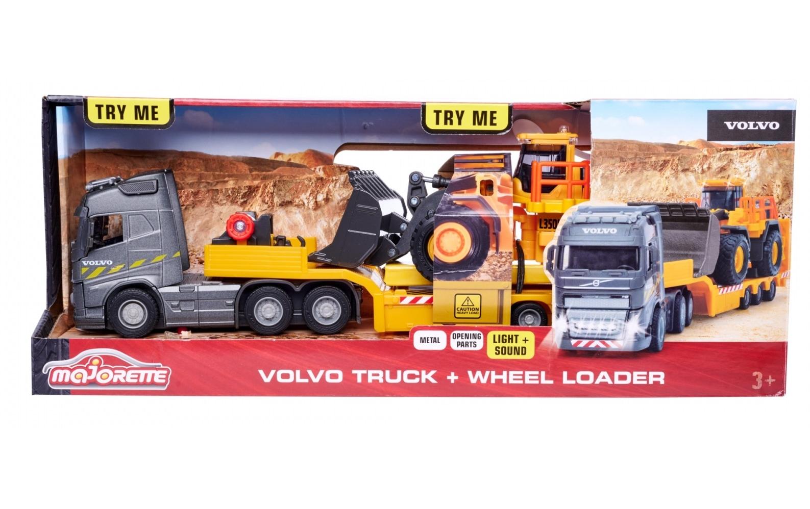 Lastwagen Volvo Truck + Wheel LoaderSpielzeug-LKW mit Auflieger und Baustellenfahrzeug