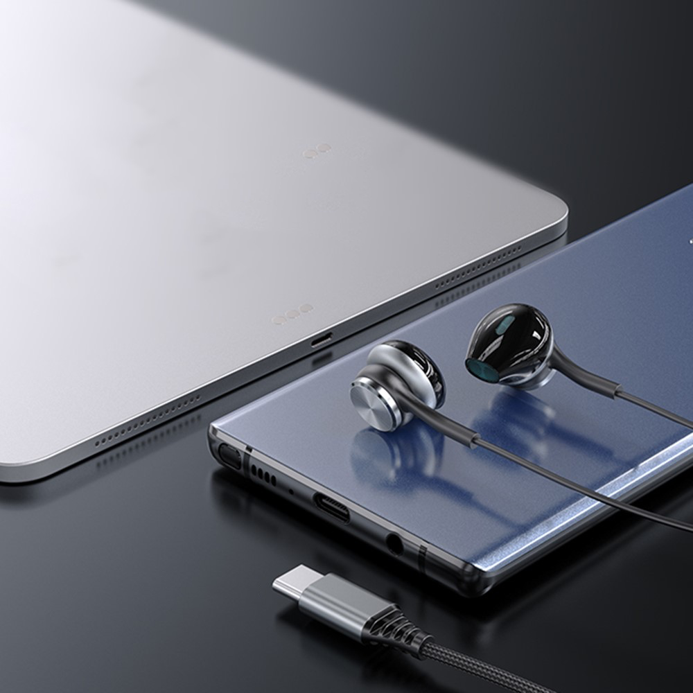 YH41 Stereo In-Ear Kopfhörer Headset mit USB C Anschluss   Mikrofon und Lautstärkeregler - Schwarz