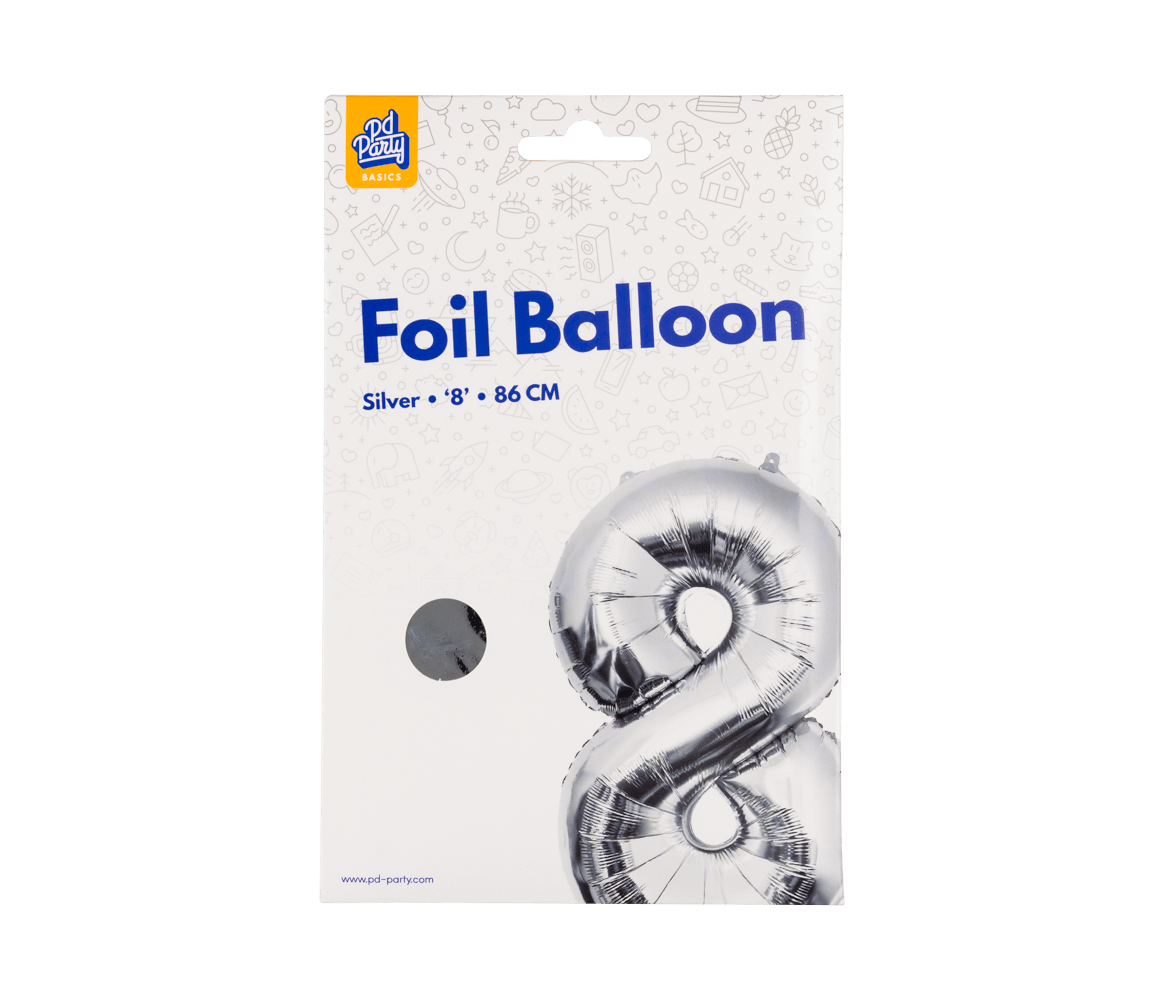 8 Jaar Cijfer Ballon Zilver Leeg 86cm