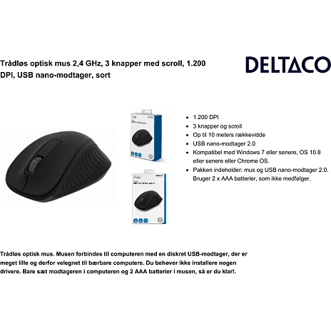 Deltaco 2.4GHz trådløs mus