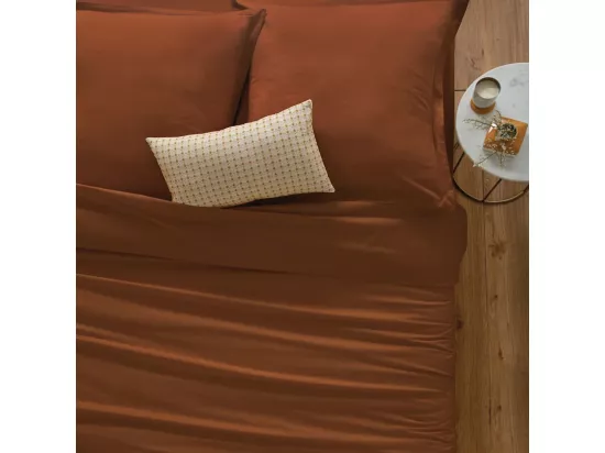 Housse de couette 1 Personne en Coton Terracotta 140 x 200 cm