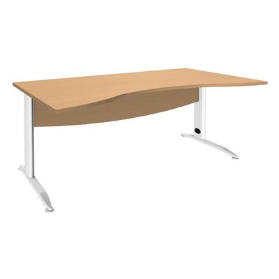 Bureau double vague symétrique IDRA - L180 cm - Pieds blanc - plateau imitation Hêtre