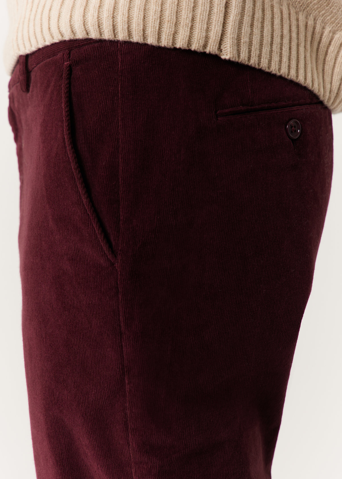 Chino slack skinny en velours côtelé uni bordeaux