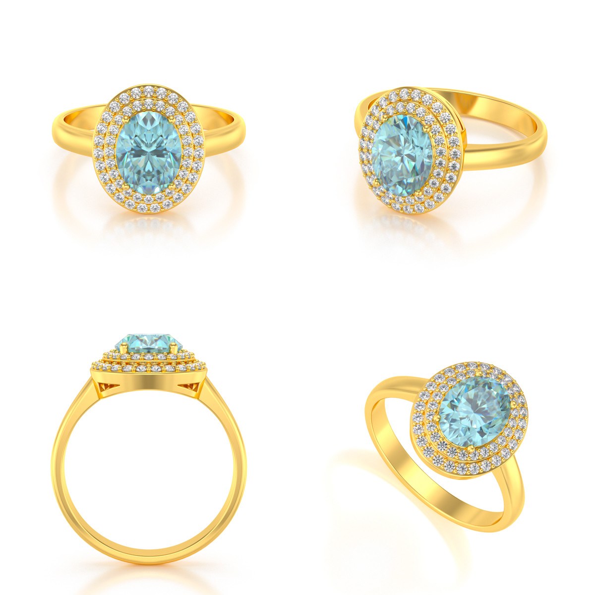 Bague Or Jaune 750 & Aigue-Marine | Ornée de 51 Diamants - Aden