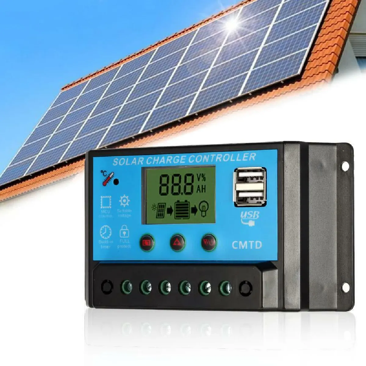 Justgreenbox Régulateur Charge PWM Solaire LCD 10A
