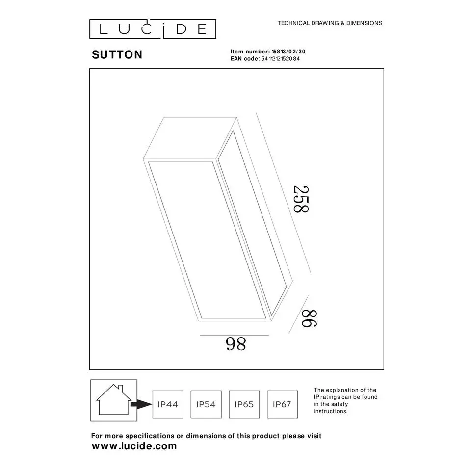 Lucide SUTTON Wandlamp - Zwart