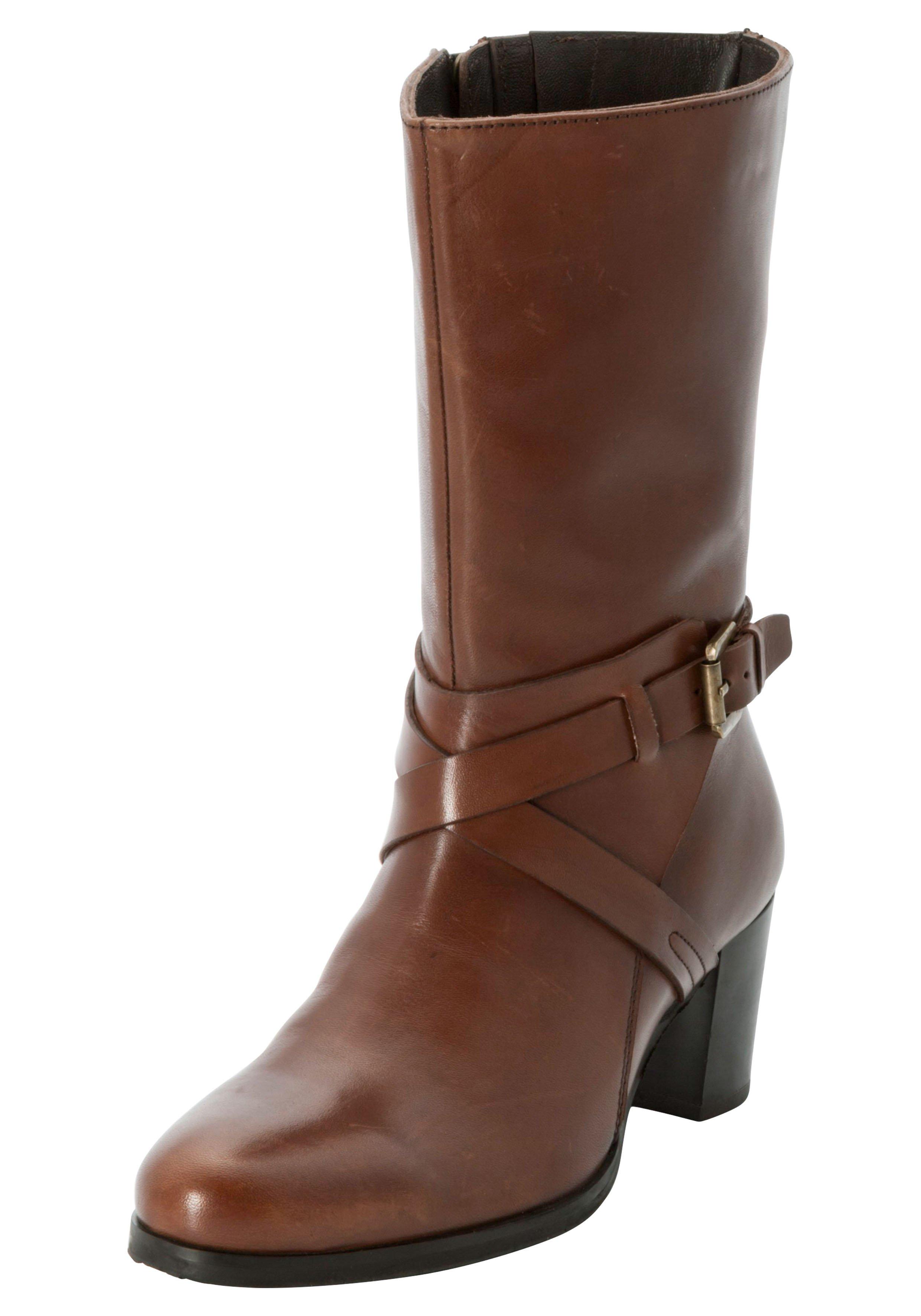 Stiefelette aus Leder mit Zierband und Schnalle