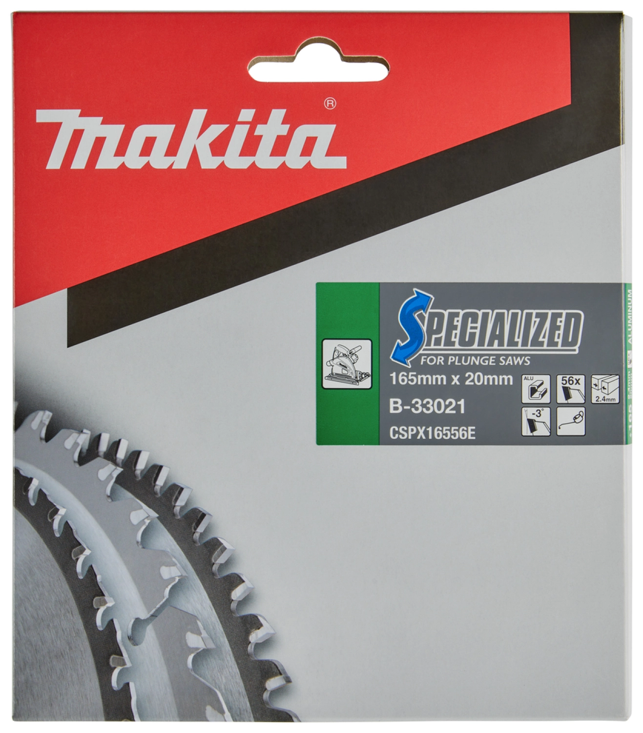 Makita B-33021 Specialized Invalzaagblad - 165 x 20 x 56T - Aluminium