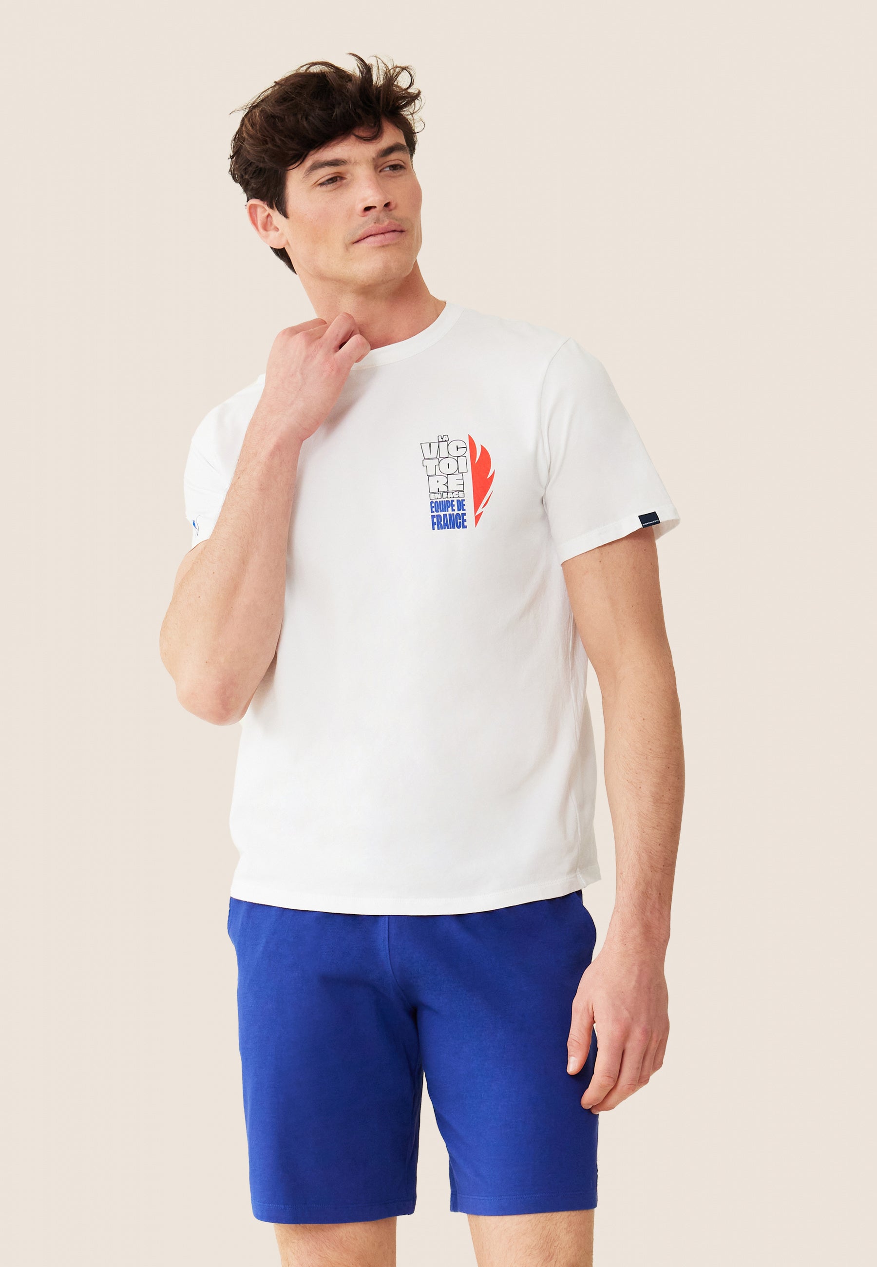 Ensemble pyjama t-shirt et short en coton-Ensemble Pyjama Equipe de France Blanc Indigo