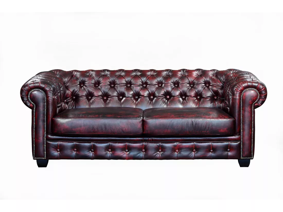 Canapés chesterfield 3 places 2 places et un fauteuil BRENTON 100% cuir de buffle - Bordeaux