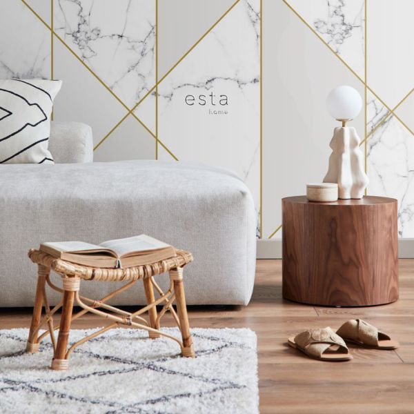 Estahome Marmer Fotobehang  - 2,5 x 2,79 m - Wit / Grijs / Goud