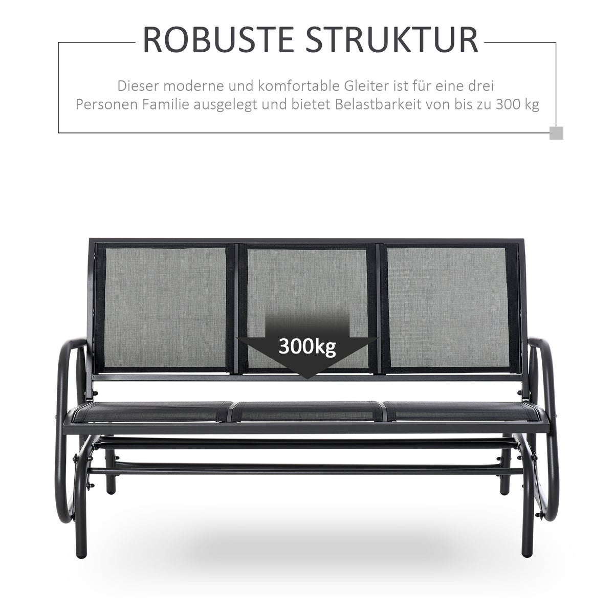 Outsunny Schommelstoel, 3-zits tuinbank, 120 x 70 x 85 cm, Metaal, Donkergrijs
